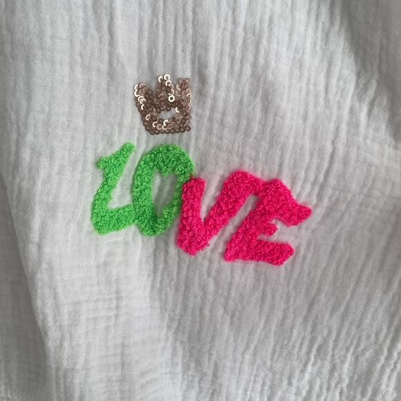 Gigi Moda White Cotton oversized LOVE Tunic Top sz L - Picture 2 of 4